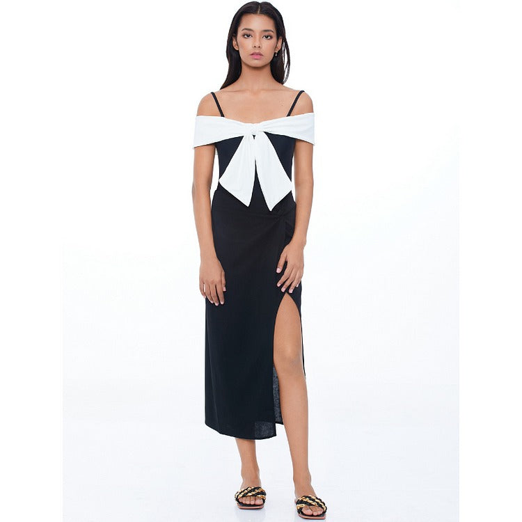 Fashion Solid Color Bow One Piece Swimsuit
