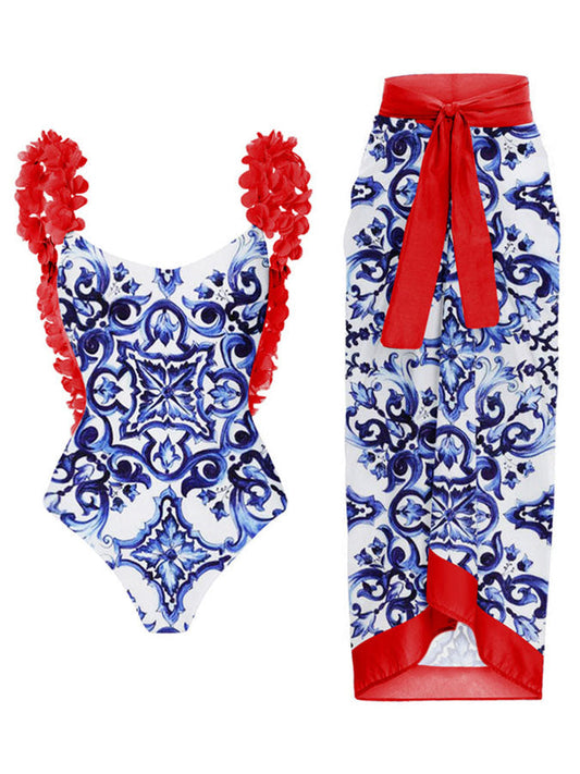 Fashion Colorblock Print Swimsuit