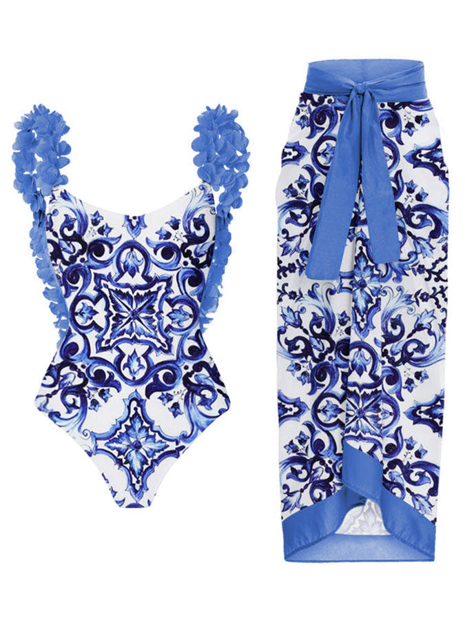 Fashion Colorblock Print Swimsuit