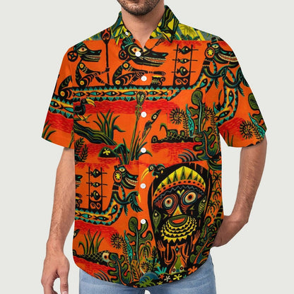 Men's Abstract Print Short Sleeve Shirt  2305106442