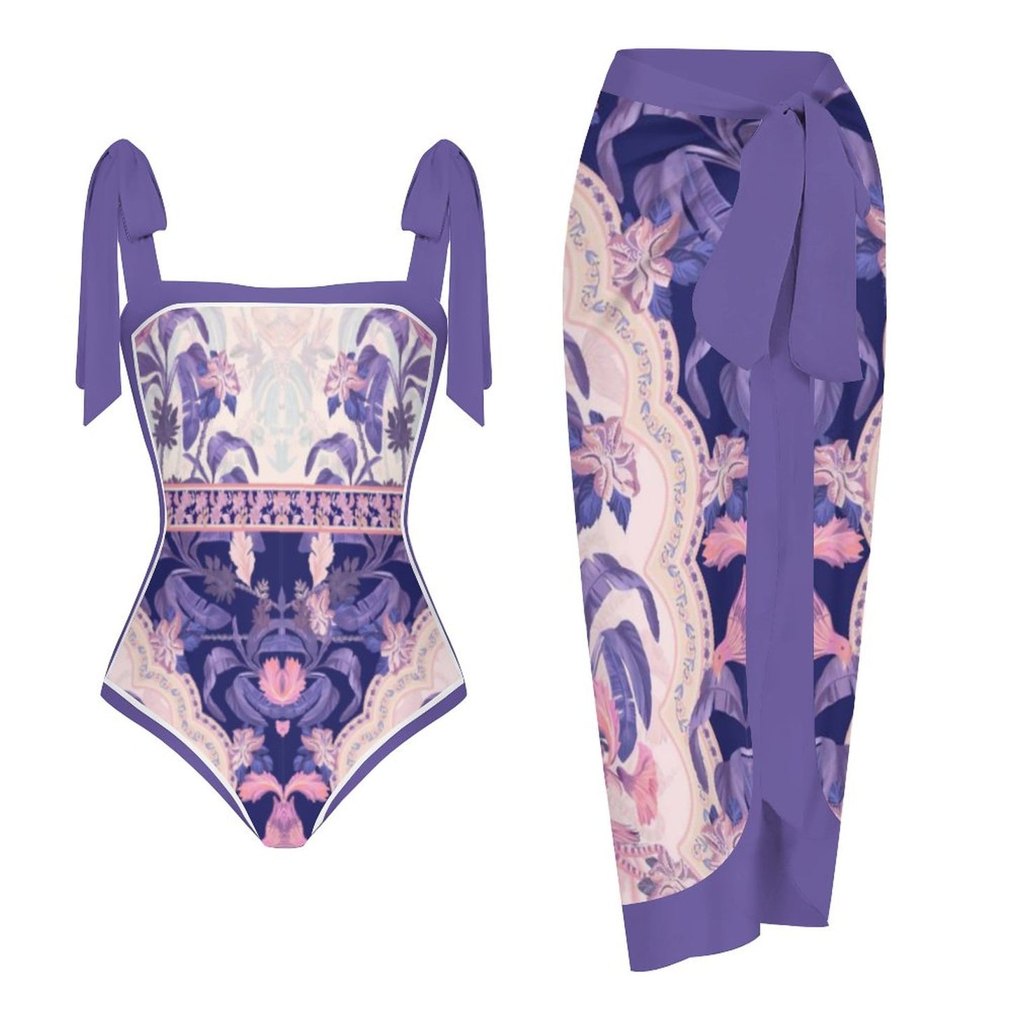 Fashion Printed One Piece Swimsuit And Cover Up 2305105540