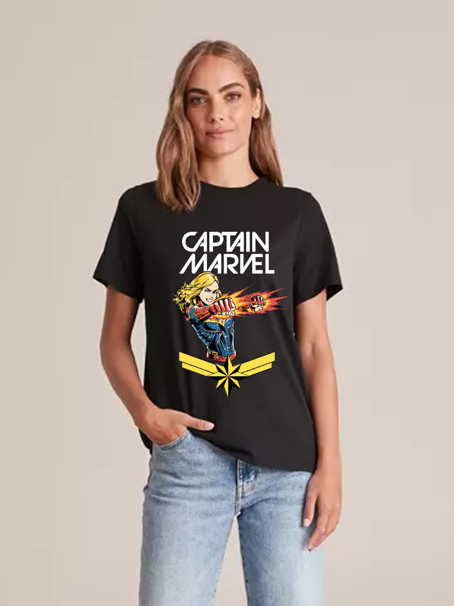 Women's Casual Captain Marvel Printed Round Neck Short Sleeve T-Shirt