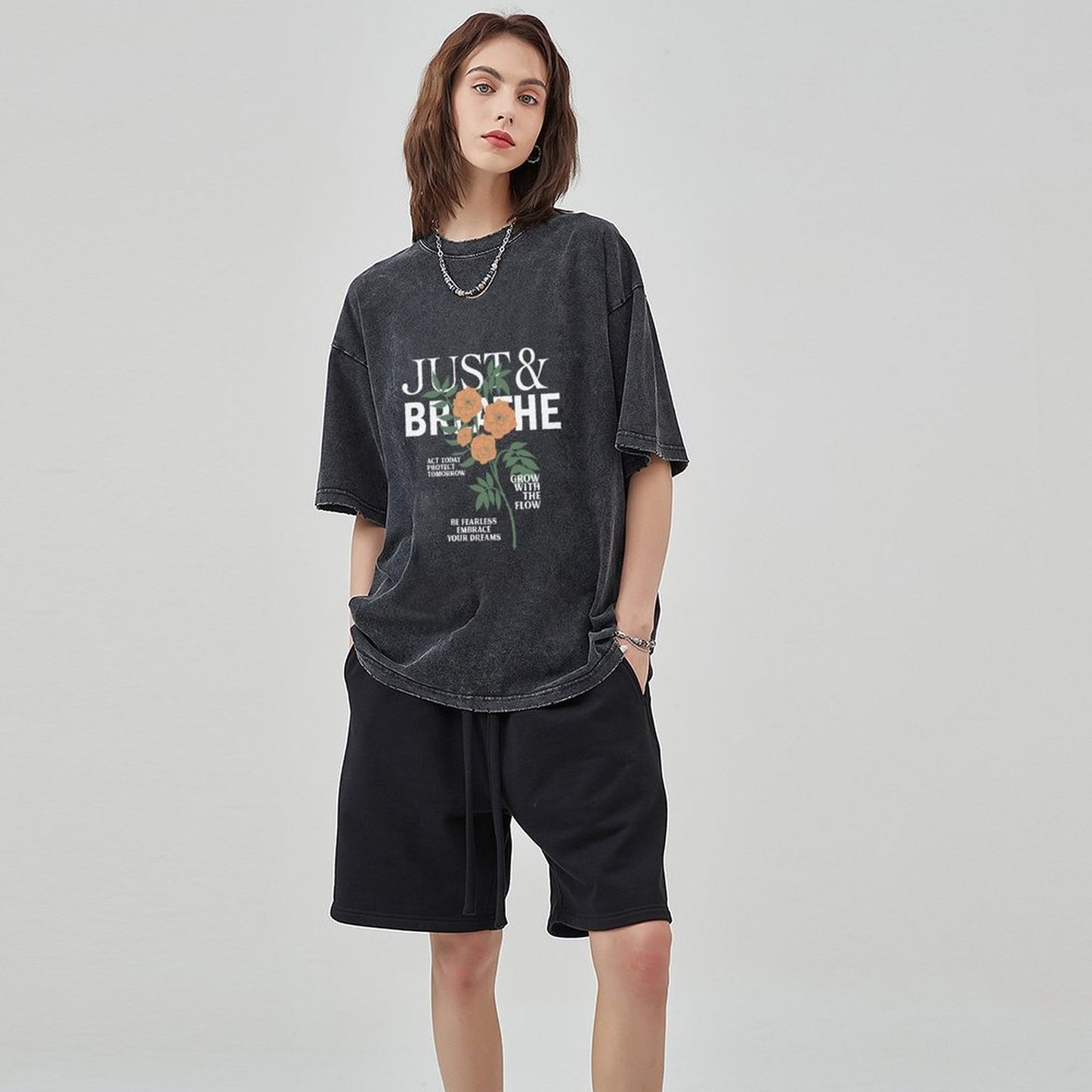 Unisex Vintage Solid Wash T-Shirts 2305102639