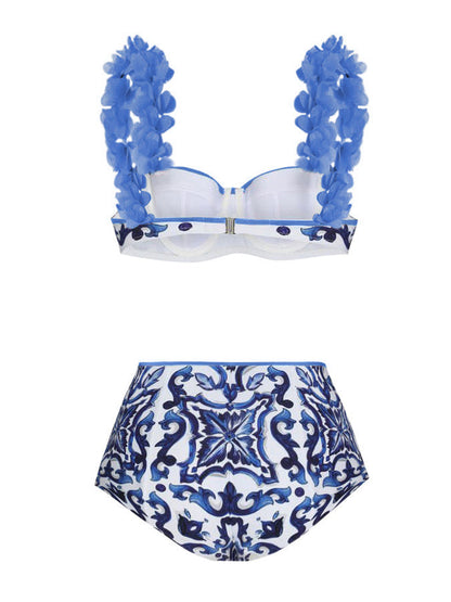 Fashion Colorblock Print Swimsuit