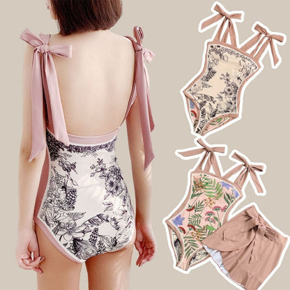 Reversible Bowknot Tie-shoulder One Piece Swimsuit
