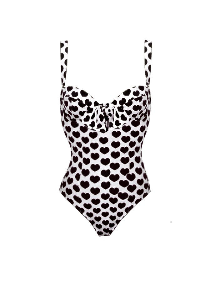 Sling Lace Up Printed One Piece Swimsuit And Beach Skirt