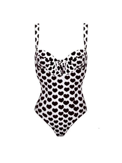 Sling Lace Up Printed One Piece Swimsuit And Beach Skirt