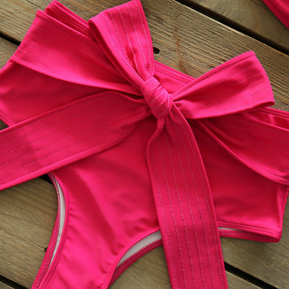 Ruffles Solid High Waist Bikini Set