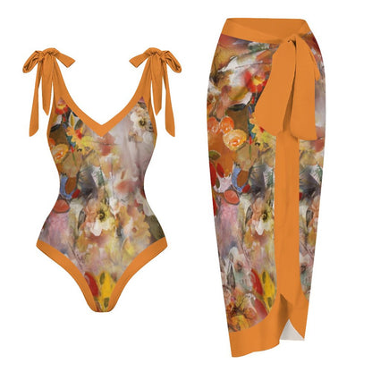 Casual Printed One-Piece Swimsuit And Cover Up 2305102697