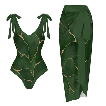 Casual Printed One Piece Swimsuit And Cover Up 2305104961