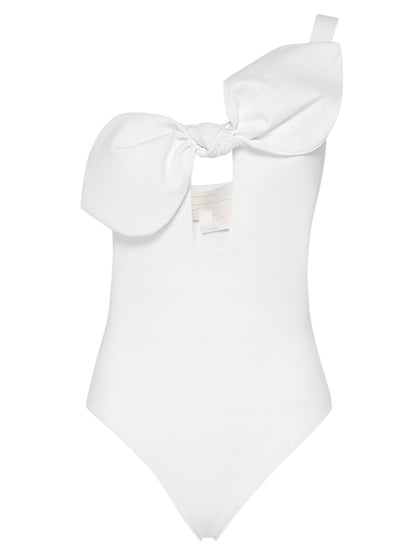 Solid Color One-Shoulder Fashion One-Piece Swimsuit