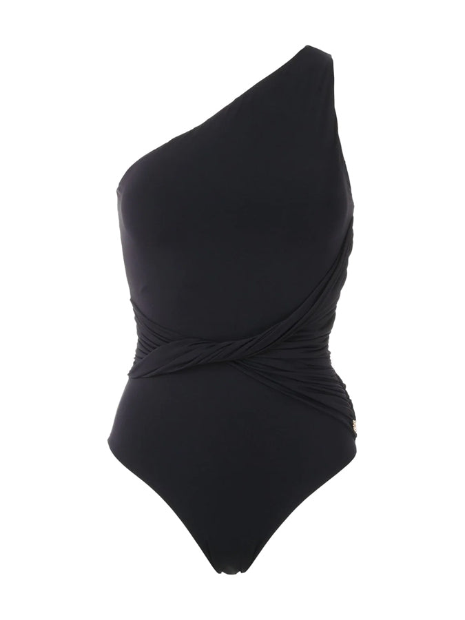 Plain One Shoulder One-Piece Swimsuit And Cover Up