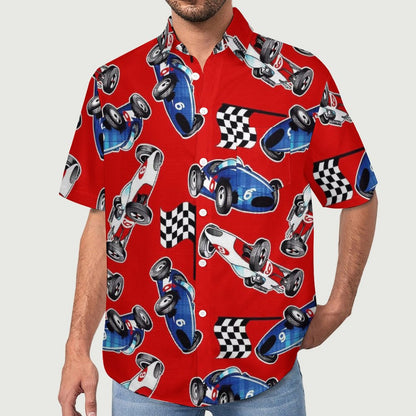 Men's Painted Car Print Vacation Hawaiian Shirt