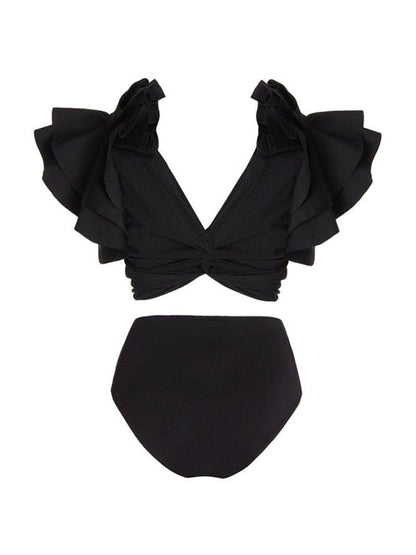 V Neck Ruffled Bikini and Cover Up