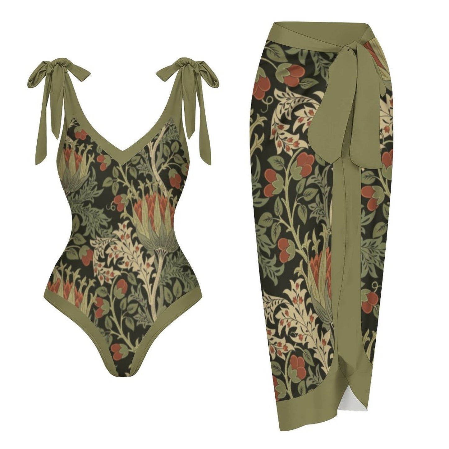 Casual Printed One-Piece Swimsuit And Cover Up 2305102692