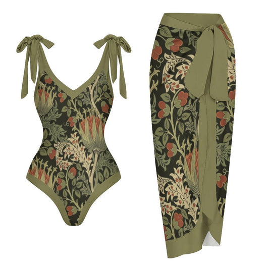 Casual Printed One-Piece Swimsuit And Cover Up 2305102692