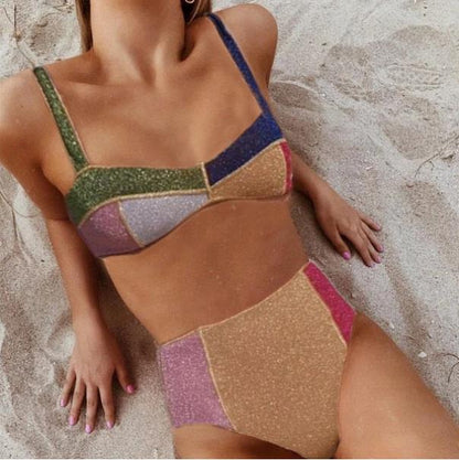 Color Block High Waist Bikini Swimsuit