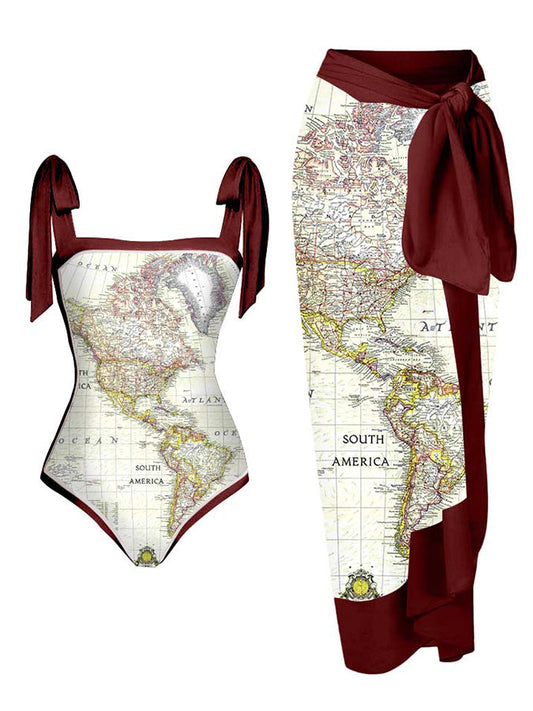 Printed Lace Up Chic One Piece Swimsuit