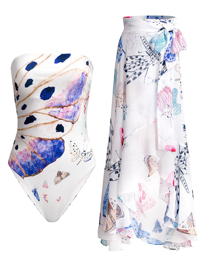 Bandeau Print Chic One Piece Swimsuits and Cover-Ups