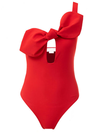 Solid Color One-Shoulder Fashion One-Piece Swimsuit