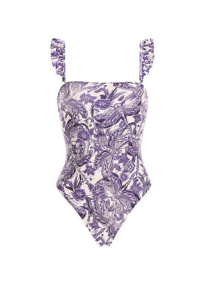 Purple Print Swimsuit  and Coverup