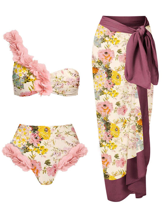 Fashion Floral Print Bikini and Cover Up