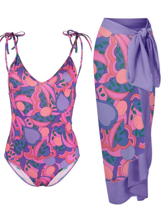 Prints Lace-up Backless One Piece & Cover up