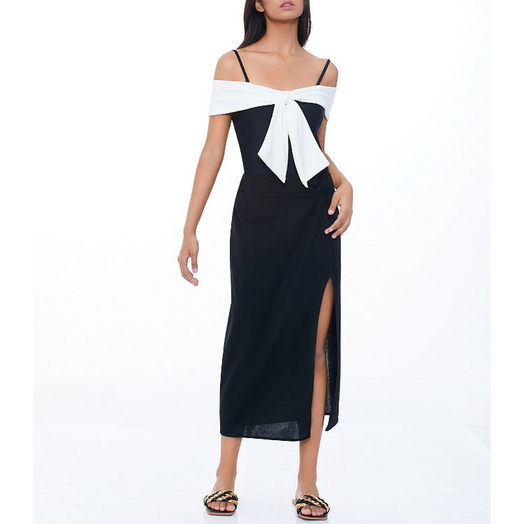 Fashion Solid Color Bow One Piece Swimsuit