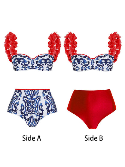 Fashion Colorblock Print Swimsuit