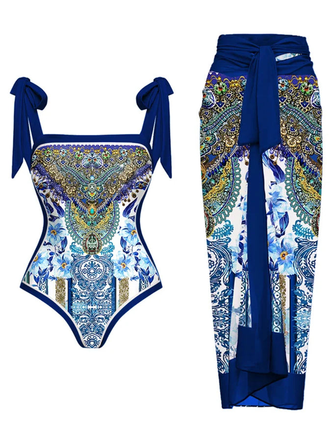 Bowknot Tie-shoulder One Piece Swimsuit