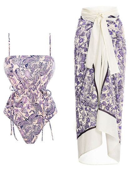 Fashion Print One Piece Swimsuit and Cover Up