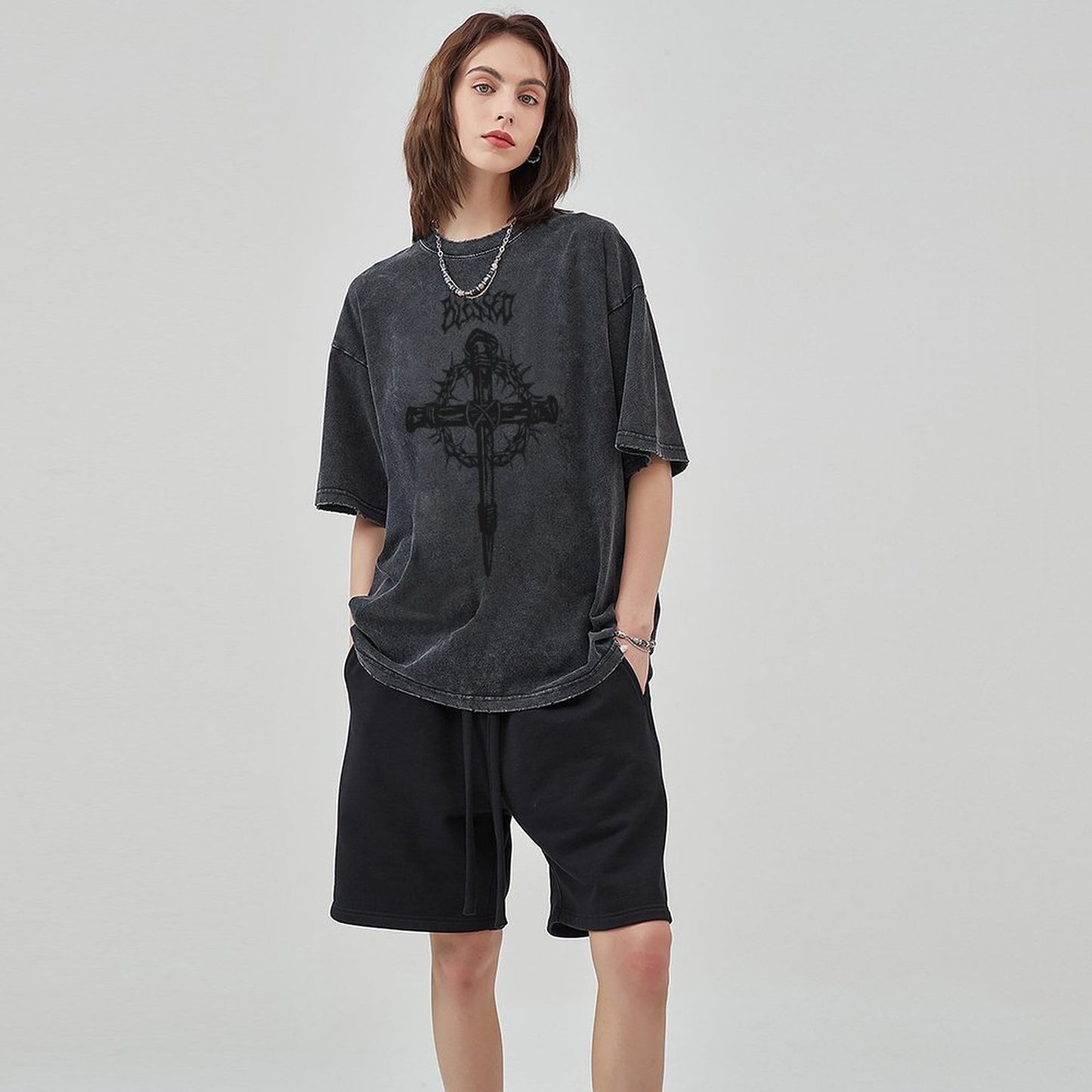 Unisex Vintage Solid Wash T-Shirts 2305102855