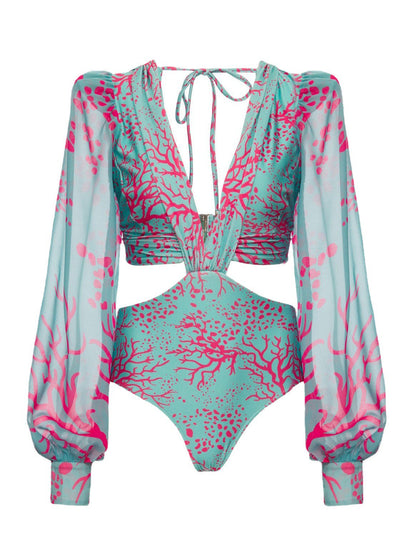 Long Sleeve Cutout Sexy One Piece Swimsuit