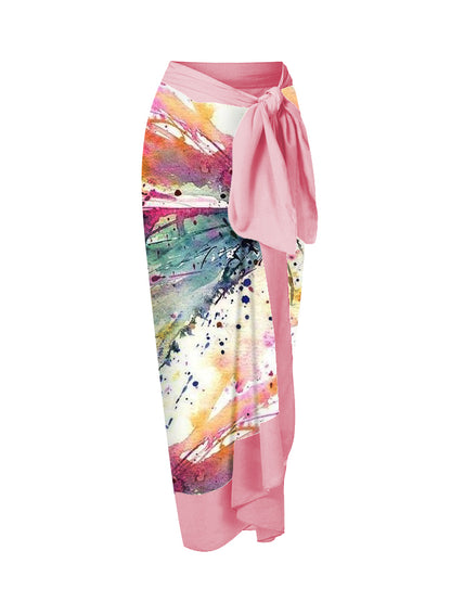Watercolor Dragonfly Print One SHoulder Ruffle One-Piece Swimsuit And Cover up