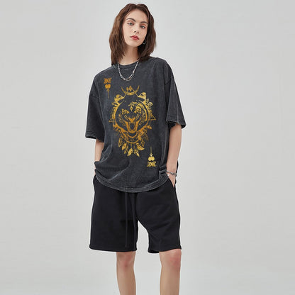 Mens Cotton Wash Solid T-Shirts Oversized Unisex Short Sleeve Streetwear Rap Hip Hop Basic Tee Tops 2305101621