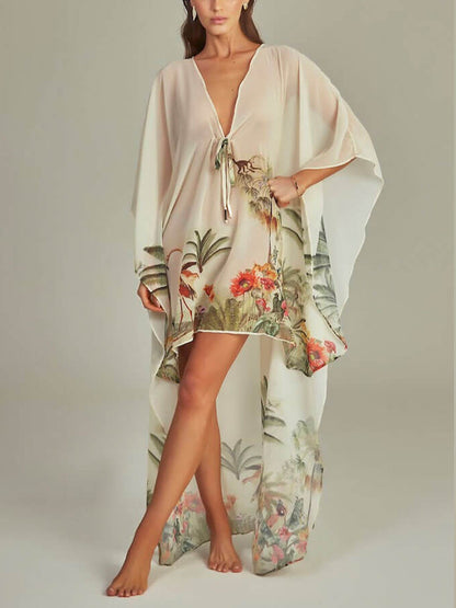 Beach Print Swimsuit and Cover-Up