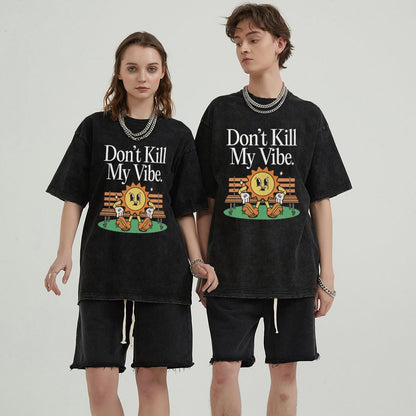 Unisex Vintage Solid Wash Denim T-Shirts 2306104536