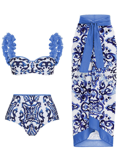Fashion Colorblock Print Swimsuit