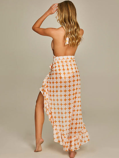 Deep V Print One Piece Swimsuit Set