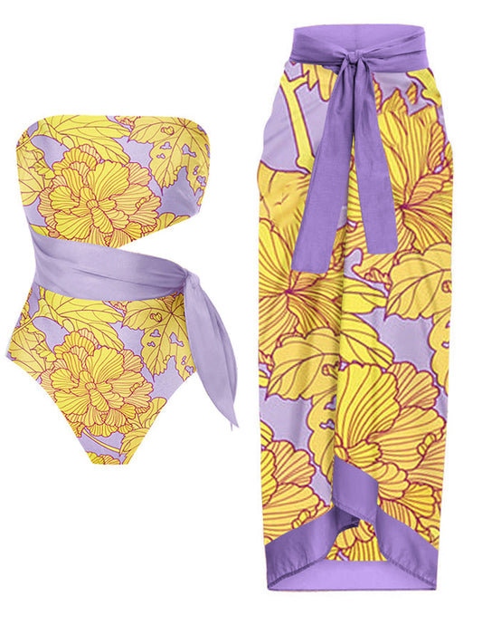 Bandeau Print Fashion One Piece Swimsuit