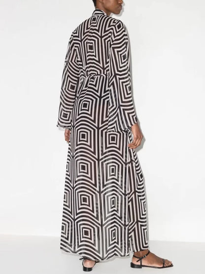 Geometric Print Bikini and Kimono