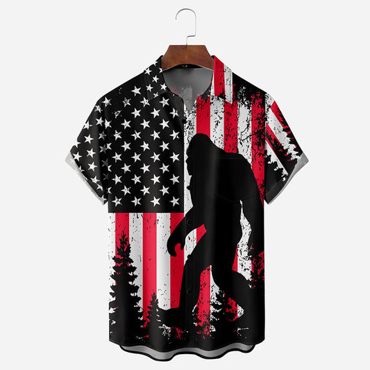 Men's Hawaiian Logo Bigfoot Print Vacation Shirt 2306101855