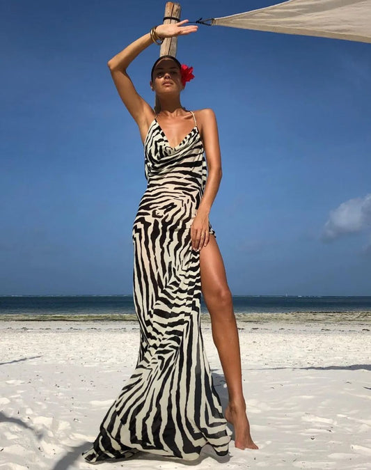 Zebra-print Floor-skimming Maxi Dress